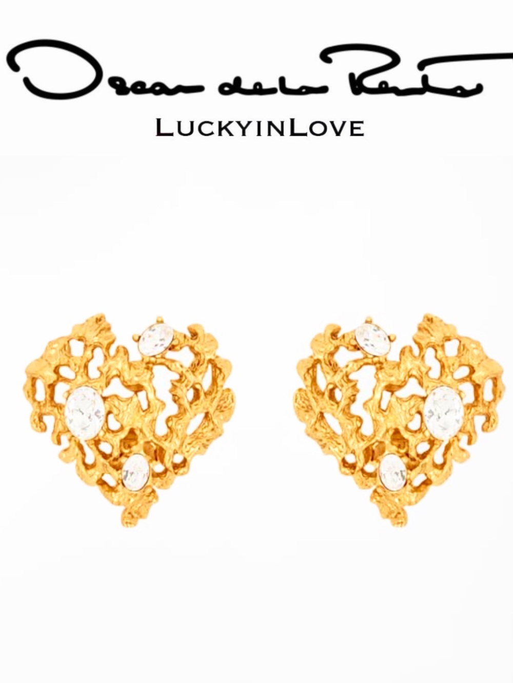 Oscar de la Renta • Natural Lacey Gold Nugget Textured Heart with “Diamonds”